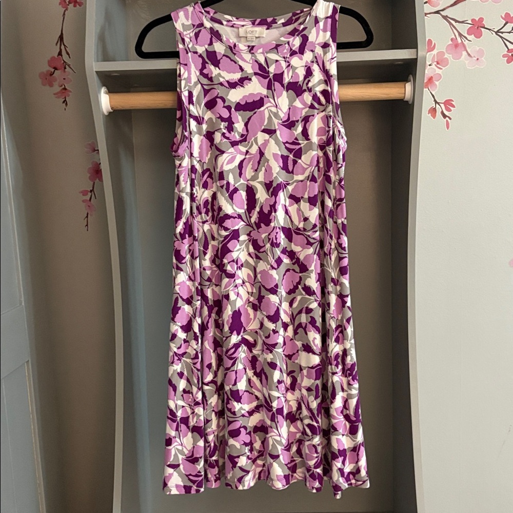LOFT Woman’s Purple and White Floral Sleeveless Swing Dress